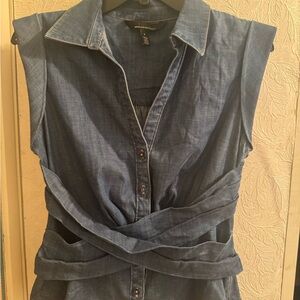 White House Black Market  Blue Denim Blouse Size 6